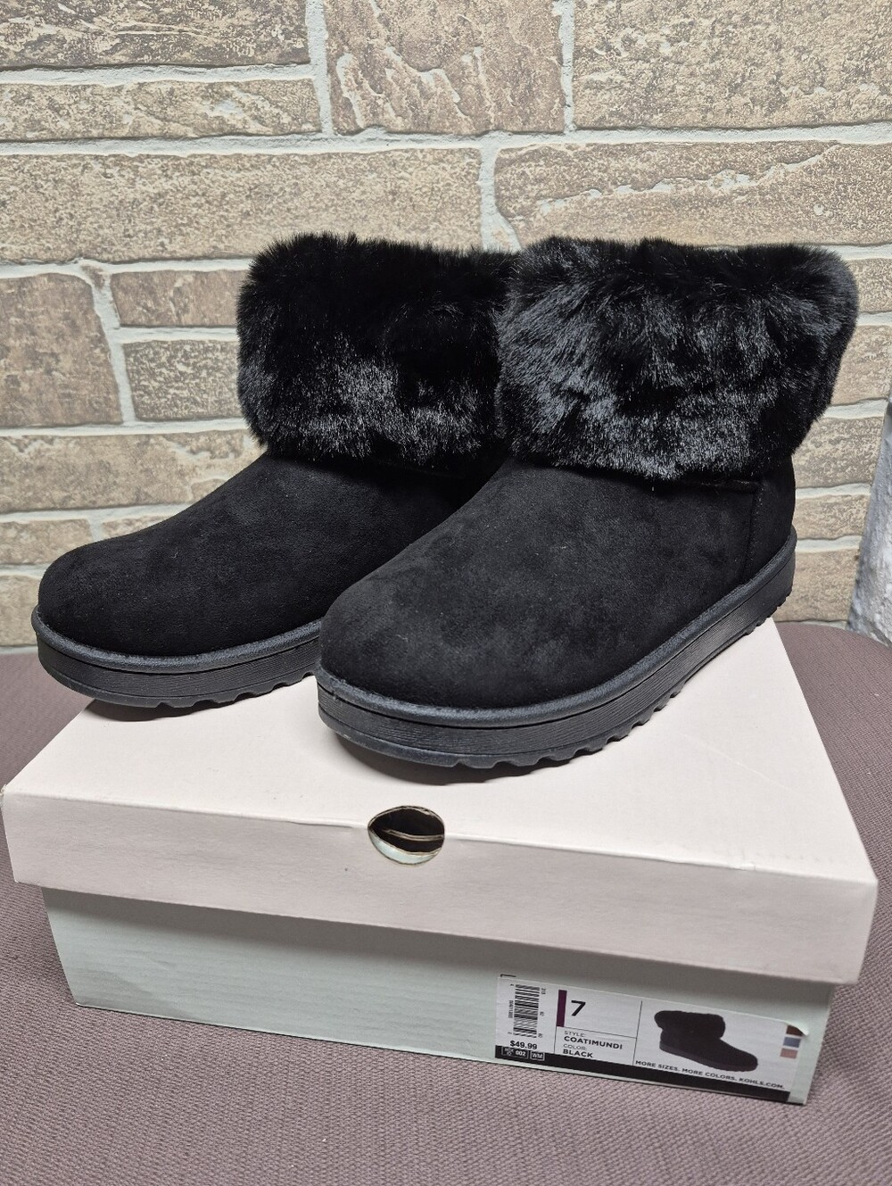 Black Faux Fur Suede Winter Ankle Boots - Women Size 7